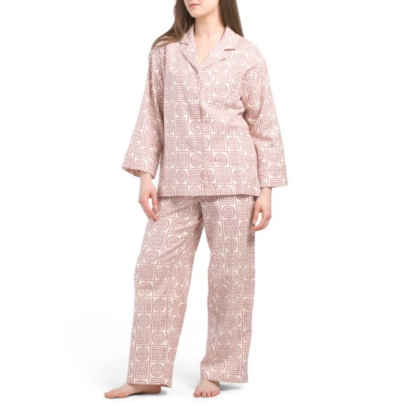 NATORI Viola 2pc Flannel Infinity Notched Collar Pajama Set - Picture 1 of 2